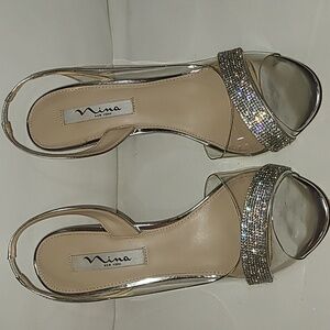 Nina Silver Glitter Open-Toe Heels